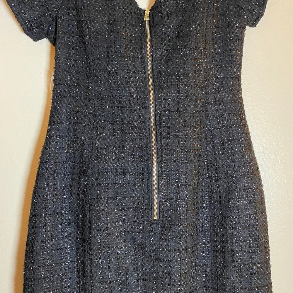 AQUA Black Tweed Mini Dress Off Shoulder Party Cocktail Rhinestone Buttons M - Picture 6 of 16